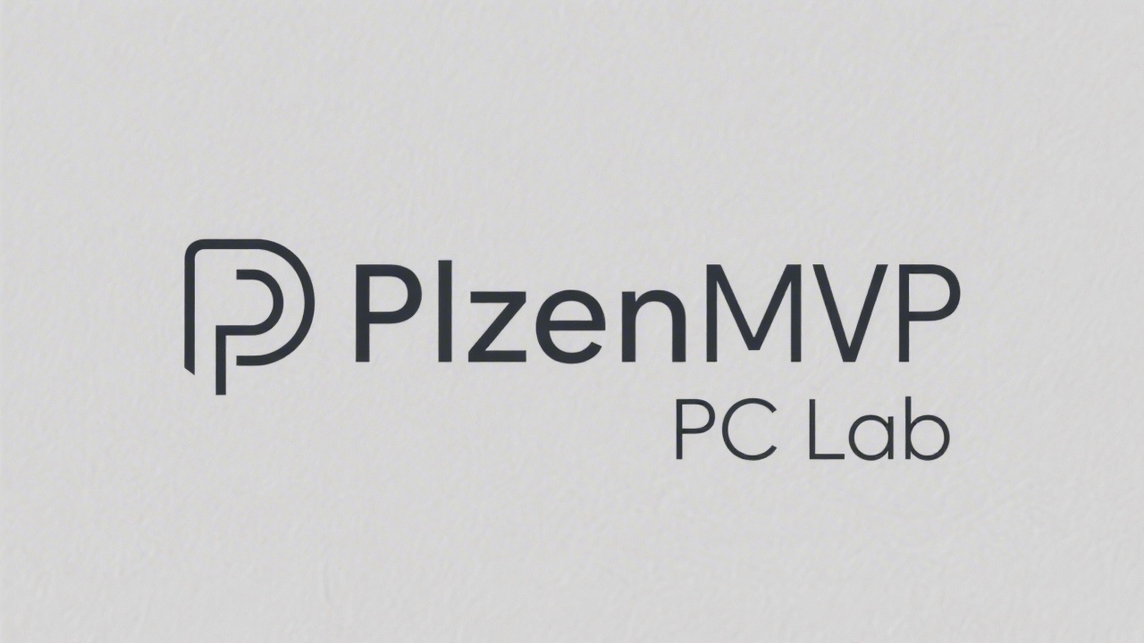 Simple minimalist logo for PlzeňMVP PPC Lab with clean typography, single line icon and clear letterforms suitable for small business branding.
